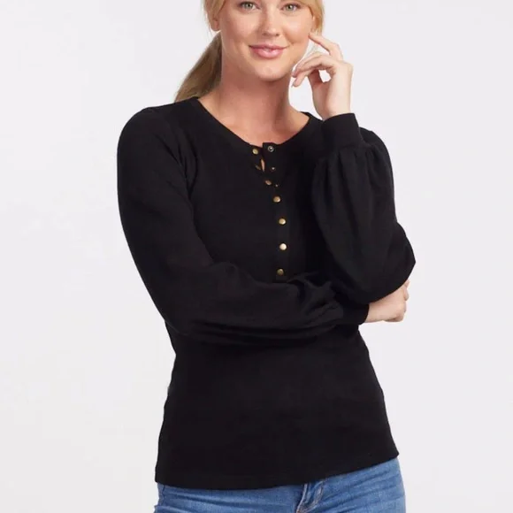 WOOLX Charlotte Puff Sleeve Black Top - Picture 3 of 8
